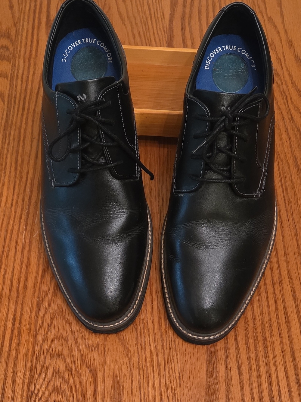 Nunn Bush Men's Black Leather Lace-Up Derby Dress Shoes Almond Toe 12 M 81339